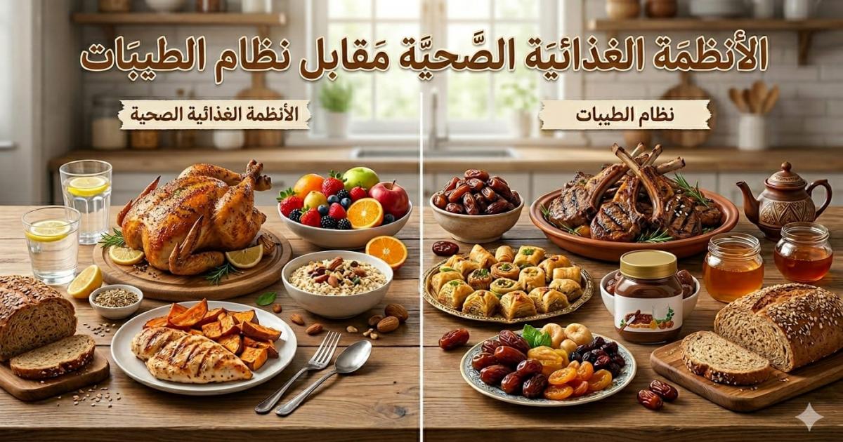 الأنظمة الغذائية الصحية مقابل نظام الطيبات: مقارنة علمية